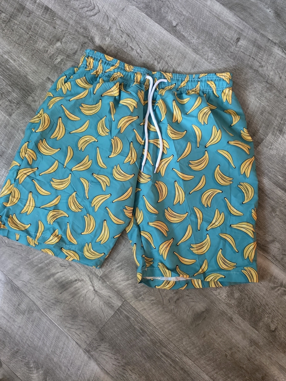 Men's Teal Banana Print Disolving Swim Trunks